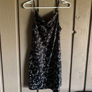 Black cowl neck mini dress